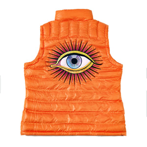 Women’s BIG EYE puffa vest 👁️ Orange